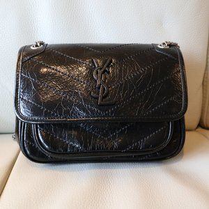 Crinkled Calfskin Flap-Top Shoulder Bag